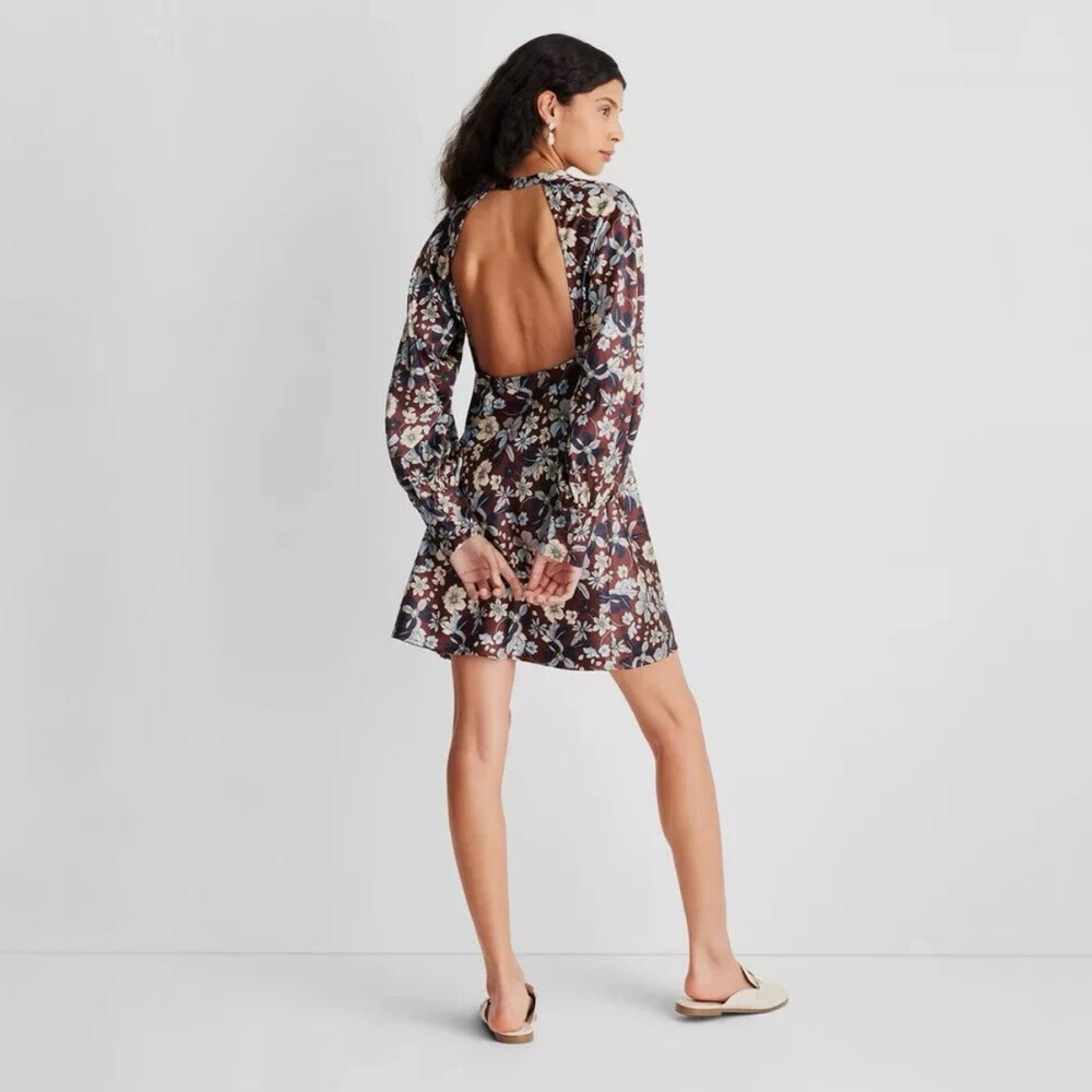 Future Collective Reese Blutstein Open Back Long Sleeve Satin Mini Dress